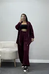 Kadın Modal Kapşonlu Fermuarlı Oversize İkili Takım Bordo