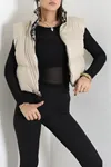 Kadın Çift Taraflı Crop Yelek Bejleopar
