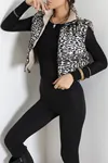 Kadın Çift Taraflı Crop Yelek Bejleopar