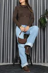 Kadın Modal Peplum Detaylı Bluz Kahve