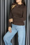 Kadın Modal Peplum Detaylı Bluz Kahve