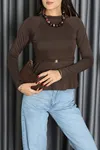 Kadın Modal Peplum Detaylı Bluz Kahve