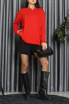 Kadın Modal Oversize Taşlı Bluz Kırmızı