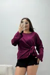 Kadın Bağlama Detay Uzun Kol Modal Bluz Mürdüm