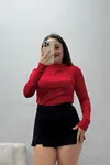 Kadın Modal Taşlı Dik Yaka Bluz Kırmızı