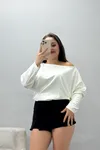 Kadın Modal Taşlı Bluz Ekru