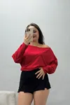 Kadın Modal Taşlı Bluz Kırmızı