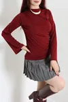 Kadın Drapeli İspanyol Kol Sandy Bluz Bordo