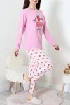 Kadın Süprem Baskılı Pijama Takımı Pembeçilek
