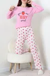 Kadın Süprem Baskılı Pijama Takımı Pembeçilek