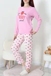 Kadın Süprem Baskılı Pijama Takımı Pembeçilek