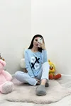 Kadın Süprem Baskılı Pijama Takımı Mavi