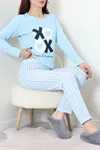 Kadın Süprem Baskılı Pijama Takımı Mavi