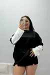 Kadın Garnili Kol Vorteks Sweat Siyah Beyaz