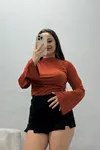 Kadın Drapeli İspanyol Kol Sandy Bluz Kiremit