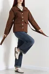 Kadın Dik Yaka Astarlı Kuşaklı Trençkot Kahve