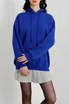 Kadın 3 İplik Kapşonlu Sweat Saks