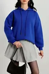 Kadın 3 İplik Kapşonlu Sweat Saks