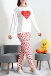 Kadın Süprem Baskılı Pijama Takımı Beyazkalpli