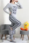 Kadın Süprem Baskılı Pijama Takımı Lacivertekose