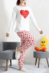 Kadın Süprem Baskılı Pijama Takımı Beyazkalpli