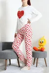 Kadın Süprem Baskılı Pijama Takımı Beyazkalpli