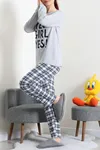 Kadın Süprem Baskılı Pijama Takımı Lacivertekose