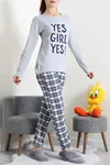 Kadın Süprem Baskılı Pijama Takımı Lacivertekose