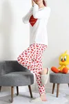Kadın Süprem Baskılı Pijama Takımı Beyazkalpli