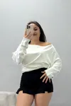 Kadın Kayık Yaka Modal Bluz Beyaz