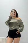 Kadın Kayık Yaka Modal Bluz Haki