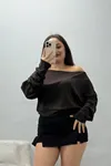 Kadın Kayık Yaka Modal Bluz Kahve