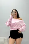 Kadın Kayık Yaka Modal Bluz Pembe