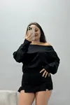 Kadın Kayık Yaka Modal Bluz Siyah