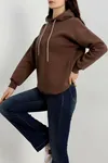 Kadın 3 İplik Kapşonlu Sweat Açıkkahve