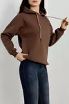 Kadın 3 İplik Kapşonlu Sweat Açıkkahve