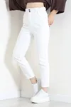 Kadın Bel Lastikli Mom Kot Pantolon Beyaz