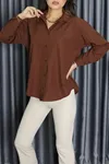 Kadın Düşük Omuz Oversize Poplin Gömlek Açıkkahve