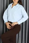 Kadın Düşük Omuz Oversize Poplin Gömlek Bebemavi