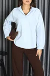 Kadın Düşük Omuz Oversize Poplin Gömlek Bebemavi