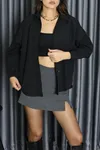 Kadın Düşük Omuz Oversize Poplin Gömlek Siyah