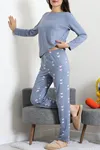 Kadın Milan Baskılı Pijama Takımı Koyugri