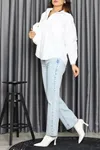 Kadın Düşük Omuz Oversize Poplin Gömlek Beyaz
