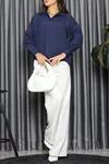 Kadın Düşük Omuz Oversize Poplin Gömlek Lacivert