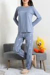 Kadın Milan Baskılı Pijama Takımı Koyugri