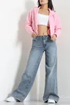 Kadın 3 İplik Kompakt Oversize Fleto Cepli Sweat Pembe