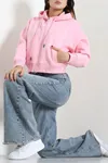 Kadın 3 İplik Kompakt Oversize Fleto Cepli Sweat Pembe