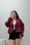 Kadın Astarsız Kruvaze Yaka Kısa Trençkot Vişne