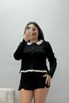 Kadın Dantel Detaylı Triko Hırka Siyah
