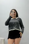Kadın Dantel Detaylı Triko Hırka Antrasit